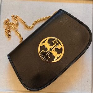 Authentic Tory Burch Black Leather Bag with Gold Chain. Retail price $396